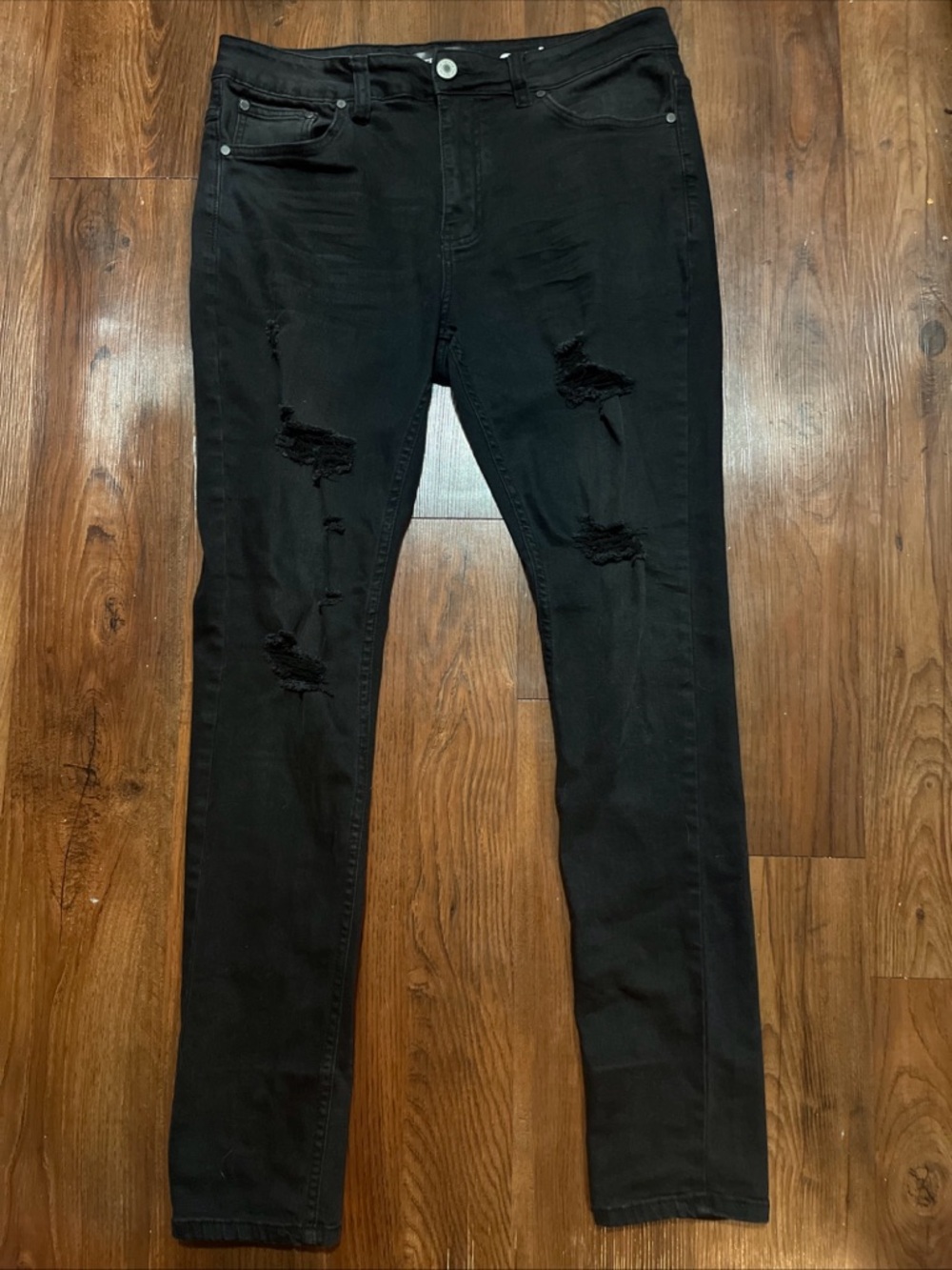 Serenade Men's Skinny Black Ripped Jeans